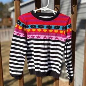 Jenni Black White Pink Red Yellow Colorblock Stripe Sweater
